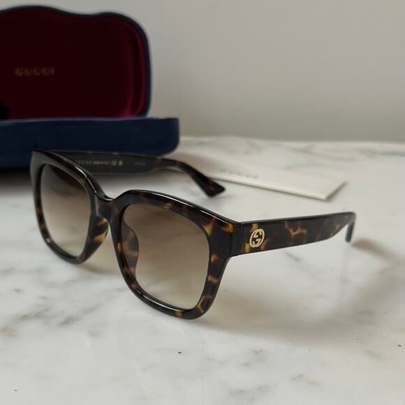 NEW Gucci GG1338S Havana Brown Square Sunglasses - Picture 5 of 9